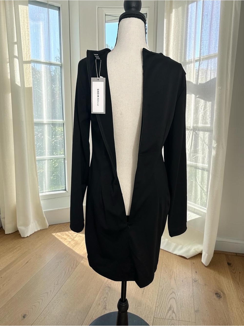 NWT Black Long Sleeve Mesh Cutout Illusiin Bodycon Dress - Picture 4 of 10